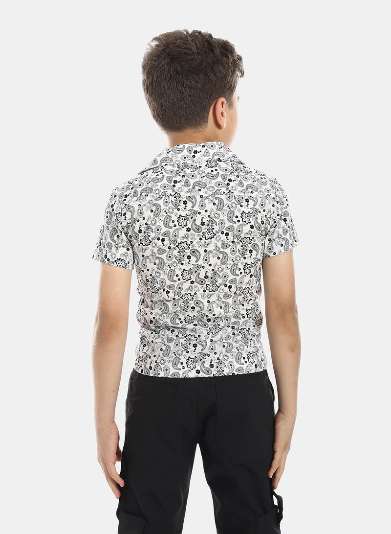 Andora Comfy Self Pattern Shirt - White & Heather Black - Image 3