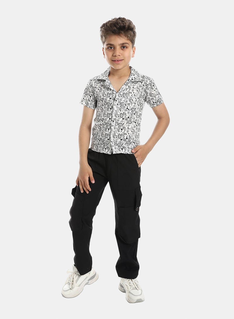 Andora Comfy Self Pattern Shirt - White & Heather Black - Image 5