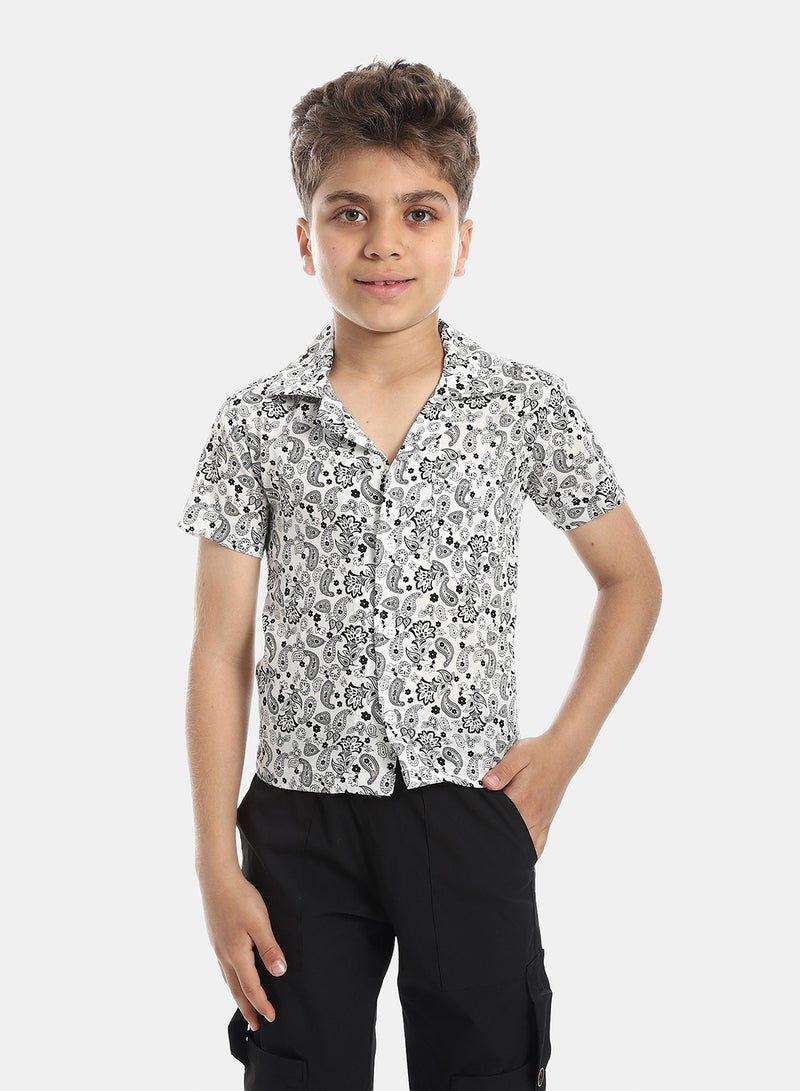 Andora Comfy Self Pattern Shirt - White & Heather Black - Image 1
