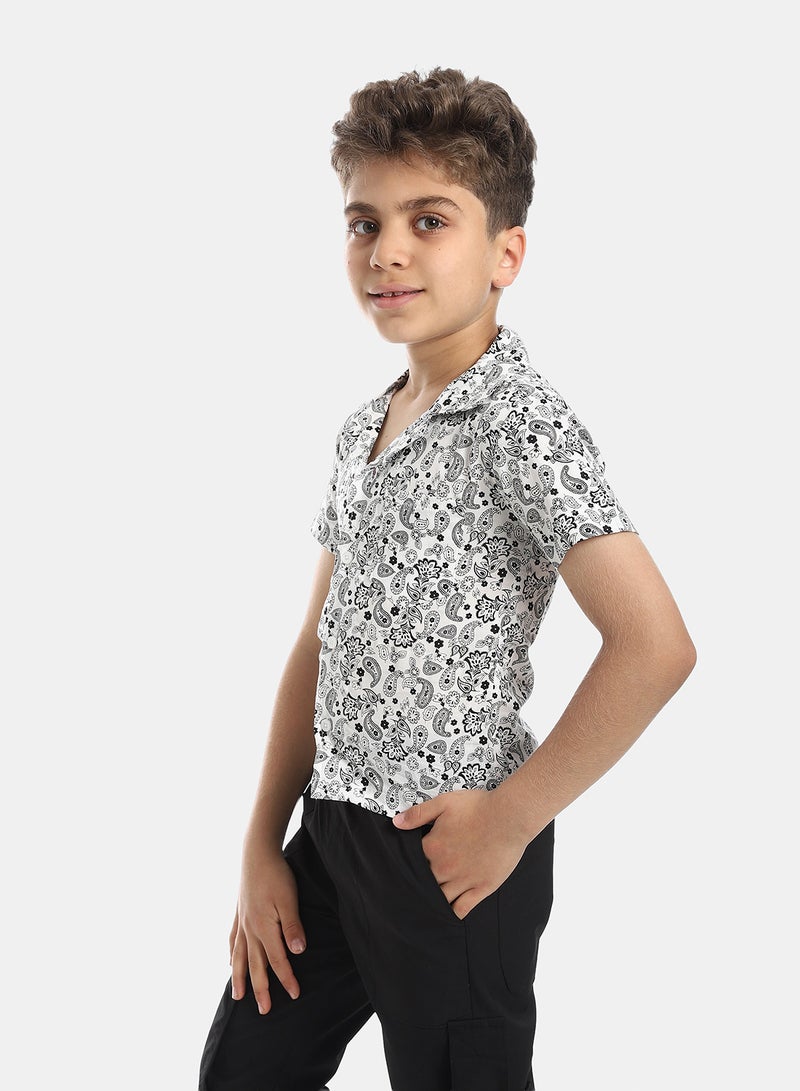 Andora Comfy Self Pattern Shirt - White & Heather Black - Image 2