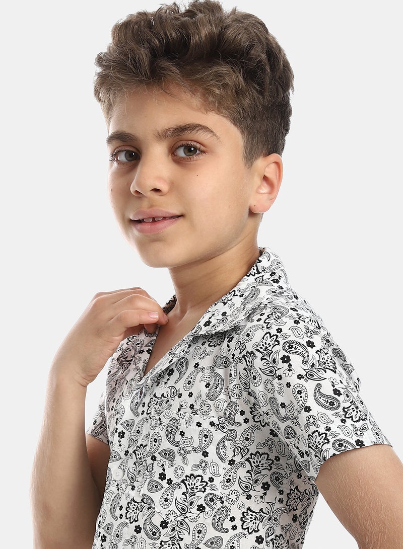 Andora Comfy Self Pattern Shirt - White & Heather Black - Image 4