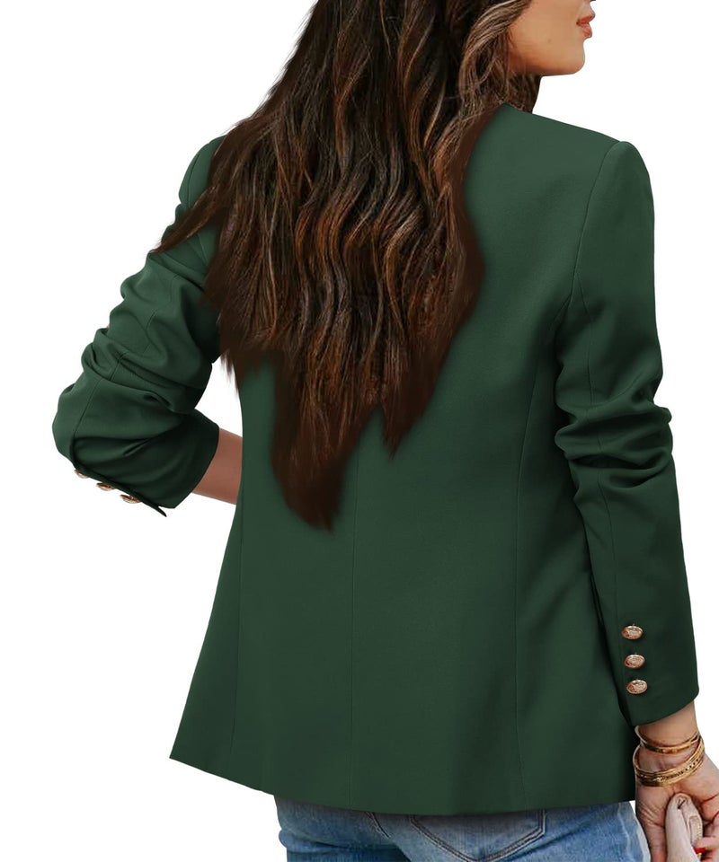CRAZY GRID Women's Double Breasted Business Casual Blazer - Open Front, Long Sleeve, Dressy, Gold Button, Green, Large - Image 4