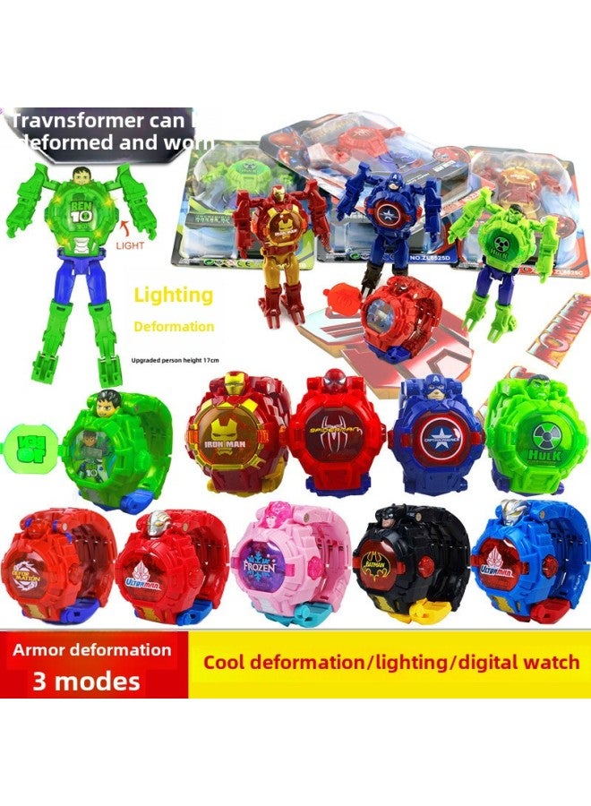Projection Ultraman Avengers League Of Legends Transformation Light Electronic Deformation Watch Children's Watch Toys Gifts-Color:8526 Projection + Time + Transformation Surprise - Image 3