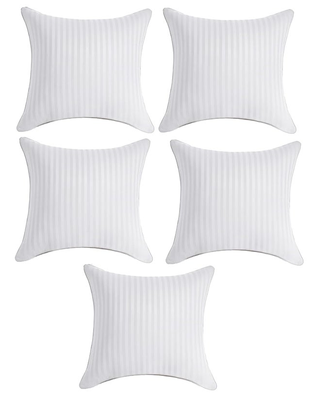DURABLE FIBER CUSHION IN SATIN STRIPE FABRIC WITH STOMACH CUSHIONS FOR SOFABEDAND CHAIR CUSHION SET OF 5 18 X 18 X 5 INCHS WHITE