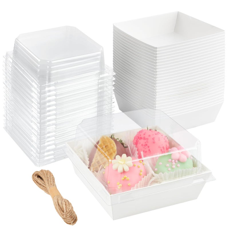 ZORRITA 50 Pack Small Paper Charcuterie Boxes with Clear Lids, 4Ã—4 Inch Mini Cake Slice Boxes To Go Bakery Containers for Individual Desserts, Cookies, Strawberries, Treats (White) - Image 1