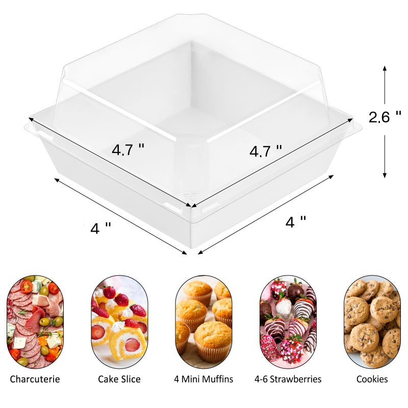 ZORRITA 50 Pack Small Paper Charcuterie Boxes with Clear Lids, 4Ã—4 Inch Mini Cake Slice Boxes To Go Bakery Containers for Individual Desserts, Cookies, Strawberries, Treats (White) - Image 2