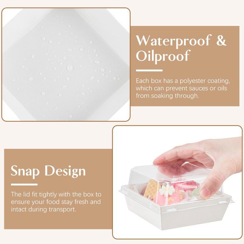 ZORRITA 50 Pack Small Paper Charcuterie Boxes with Clear Lids, 4Ã—4 Inch Mini Cake Slice Boxes To Go Bakery Containers for Individual Desserts, Cookies, Strawberries, Treats (White) - Image 4