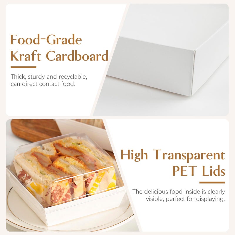 ZORRITA 50 Pack Small Paper Charcuterie Boxes with Clear Lids, 4Ã—4 Inch Mini Cake Slice Boxes To Go Bakery Containers for Individual Desserts, Cookies, Strawberries, Treats (White) - Image 3