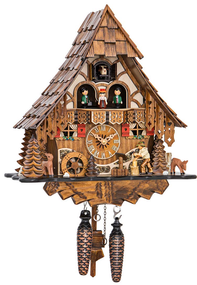 Engstler Engstler Quartz Cuckoo Clock Black Forest House with Moving Wood Chopper and Mill Wheel with Music EN 4661 QMT 