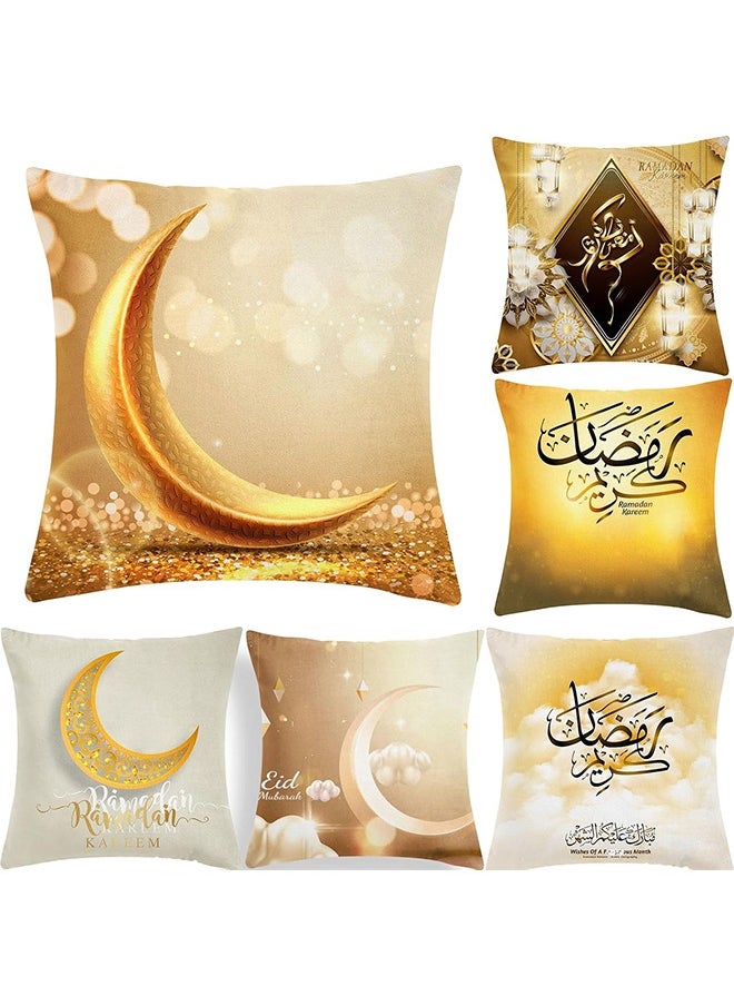 يواوليتي - 6 قطعة رمضان كيس وسادة ، رمضان وسادة يغطي ، رمضان زينة للمنزل ، غطاء الوسادة القمر فانوس أنماط ل أريكة سرير الأريكة (45 سنتيمتر * 45 سنتيمتر) - Image 1