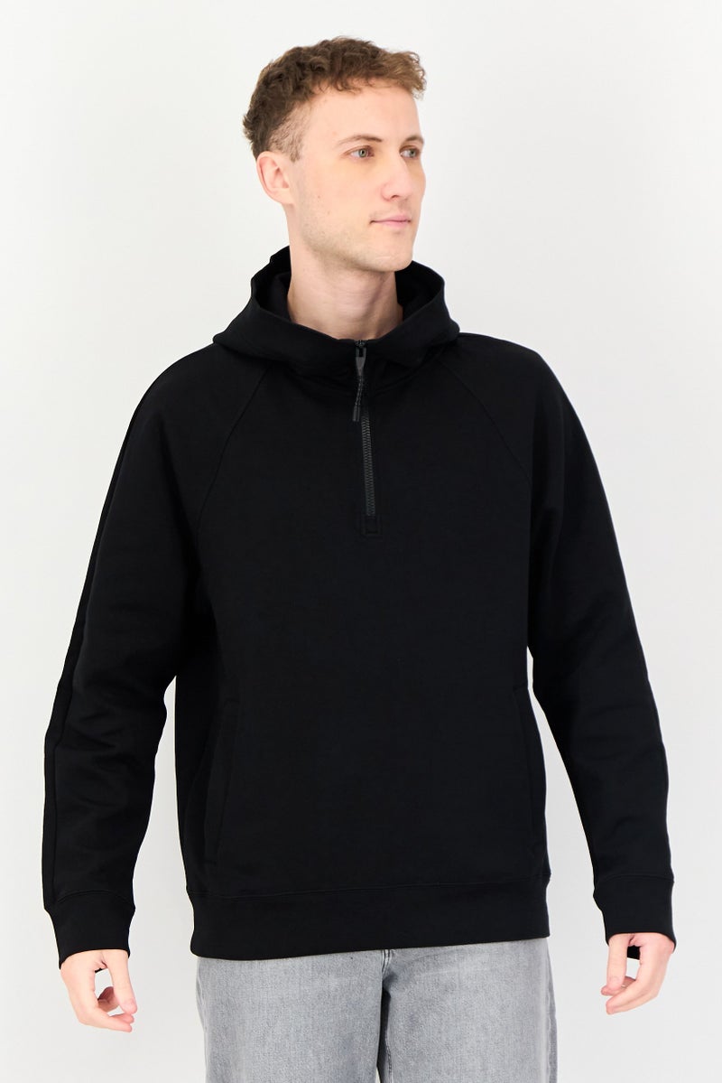 Selected Homme Men Long Sleeve Half Zip Hoodies, Black - Image 1