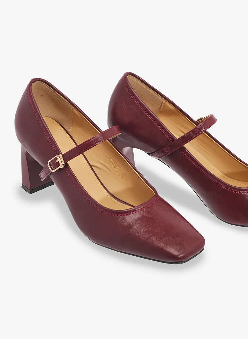 ELLA Burgandy Ballet Mid Heel With Strap for Women | Best Price UAE