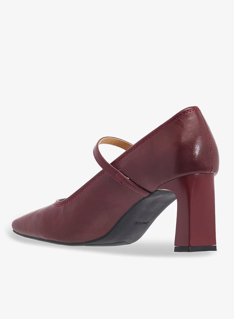ELLA Burgandy Ballet Mid Heel With Strap for Women | Best Price UAE