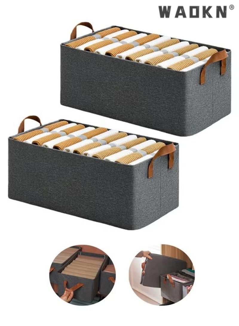 WAOKN 2 Piece Folding Storage Box,Fabric Storage Baskets Wardrobe Organizers Household Sundries Foldable Storage Bins Waterproof Moisture-proof Large Capacity Sorting Box for Toys Home Supplies (Grey)  - Image 1