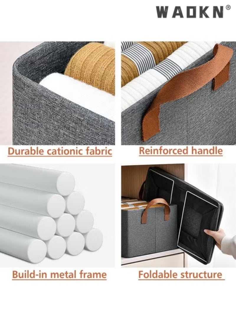 WAOKN 2 Piece Folding Storage Box,Fabric Storage Baskets Wardrobe Organizers Household Sundries Foldable Storage Bins Waterproof Moisture-proof Large Capacity Sorting Box for Toys Home Supplies (Grey)  - Image 3