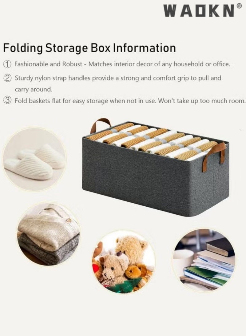 WAOKN 2 Piece Folding Storage Box,Fabric Storage Baskets Wardrobe Organizers Household Sundries Foldable Storage Bins Waterproof Moisture-proof Large Capacity Sorting Box for Toys Home Supplies (Grey)  - Image 2