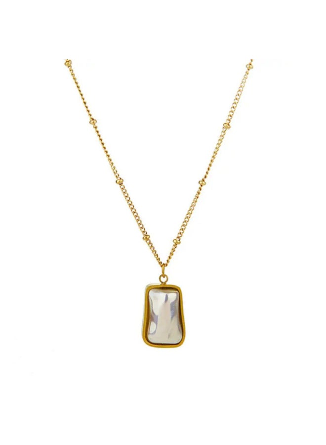 The Black Pearl Accessories Golden Stainless Steel Glowy White Clamshell Penant Necklace - Image 1