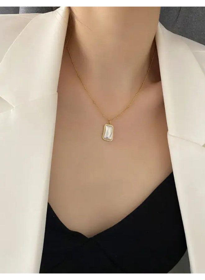 The Black Pearl Accessories Golden Stainless Steel Glowy White Clamshell Penant Necklace - Image 4