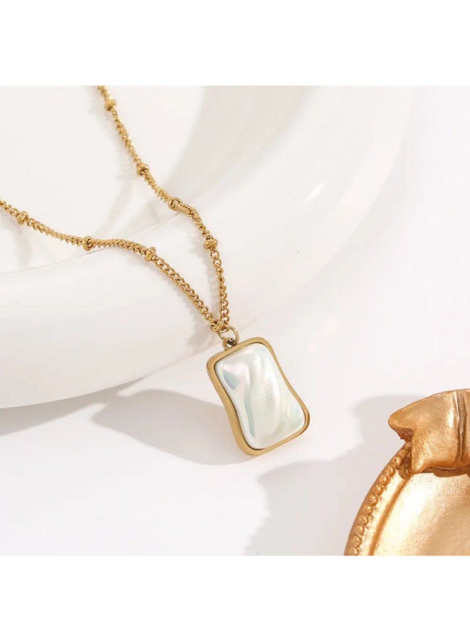 The Black Pearl Accessories Golden Stainless Steel Glowy White Clamshell Penant Necklace - Image 2