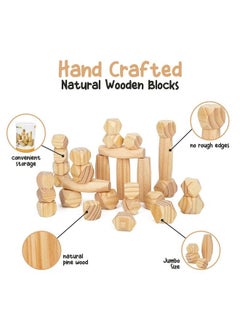 Pidoko Kids Building Blocks For Toddlers 13 ; Natural Wood 30 Pcs Large ; Montessori Toys Wooden Block Toddlers Sensory Preschool Girls Boys Balancing Stones & Stacking Rocks W/Storage Container  - Image 3