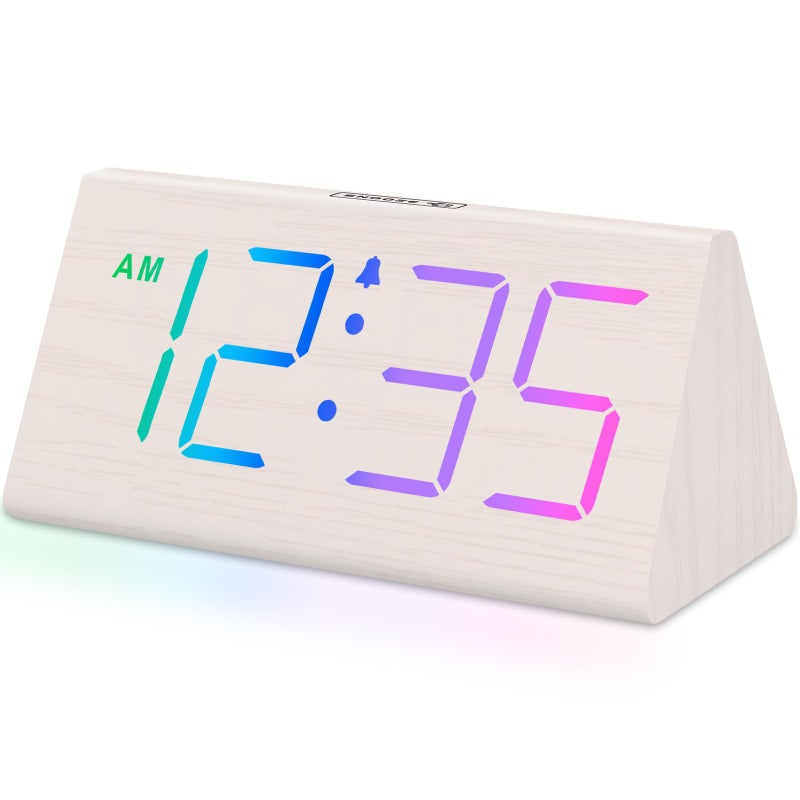 DreamSky Wooden Digital Alarm Clock for Bedroom - RGB Electric Desk Clock with Large Numbers, USB Port, Loud Alarm for Heavy Sleepers, Dimmer and Volume Control, Snooze, Wood DÃ©cor (Adapter Powered) - Image 1