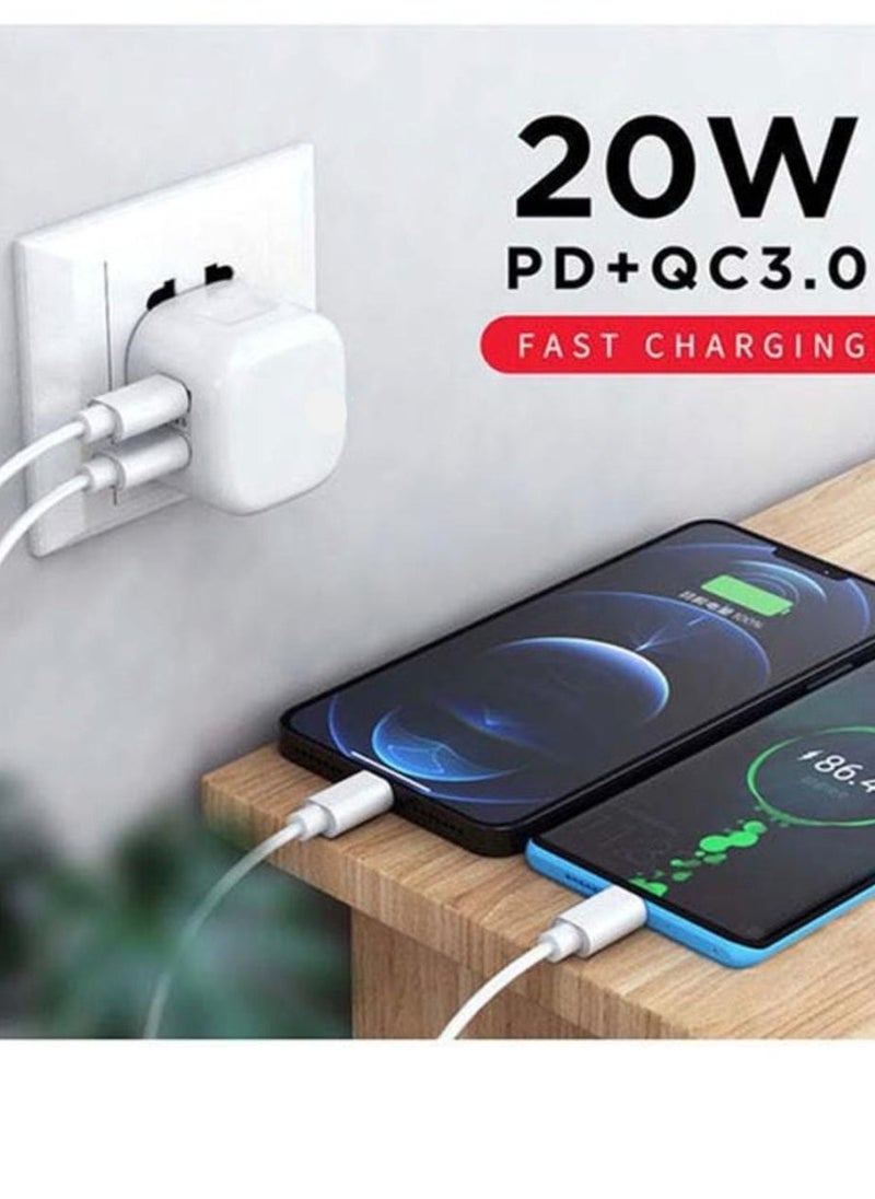 20W USB Type C PD 3.0 Wall Charger Power Adapter with USB C Plug Fast Charging for Phones and 1M Cable for iPhone  12 mini
