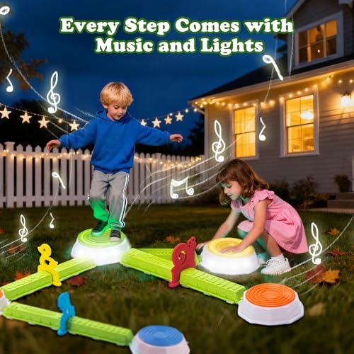 VROGTIK Light Up Stepping Stones for Kids 15 piece Balance Beams Toddler Stepping Stones Obstacle Course Sensory Toys with Game Spinner and Card for Indoor Outdoor Toys Gifts for 3 4 5 6 7 8 9 Years Old Kids - Image 5