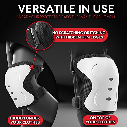 SKATEWIZ Knee and Elbow Pads Adult - Impact Size M White - Skating Protective Gear Adult - Knee Pads for Women Roller Skating Skateboard Scooter - Skate Protective Gear for Men & Women - Image 4