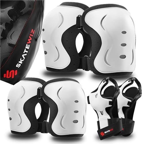 SKATEWIZ Knee and Elbow Pads Adult - Impact Size M White - Skating Protective Gear Adult - Knee Pads for Women Roller Skating Skateboard Scooter - Skate Protective Gear for Men & Women - Image 1