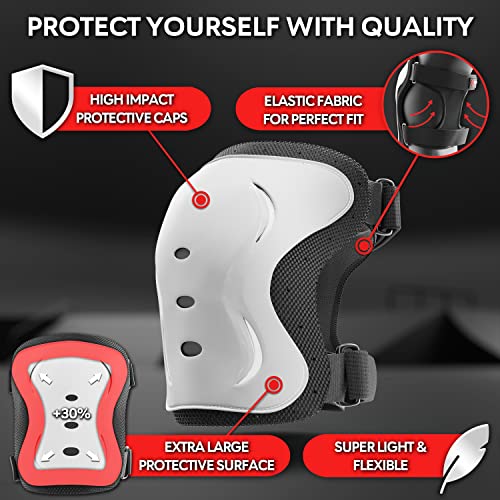SKATEWIZ Knee and Elbow Pads Adult - Impact Size M White - Skating Protective Gear Adult - Knee Pads for Women Roller Skating Skateboard Scooter - Skate Protective Gear for Men & Women - Image 3