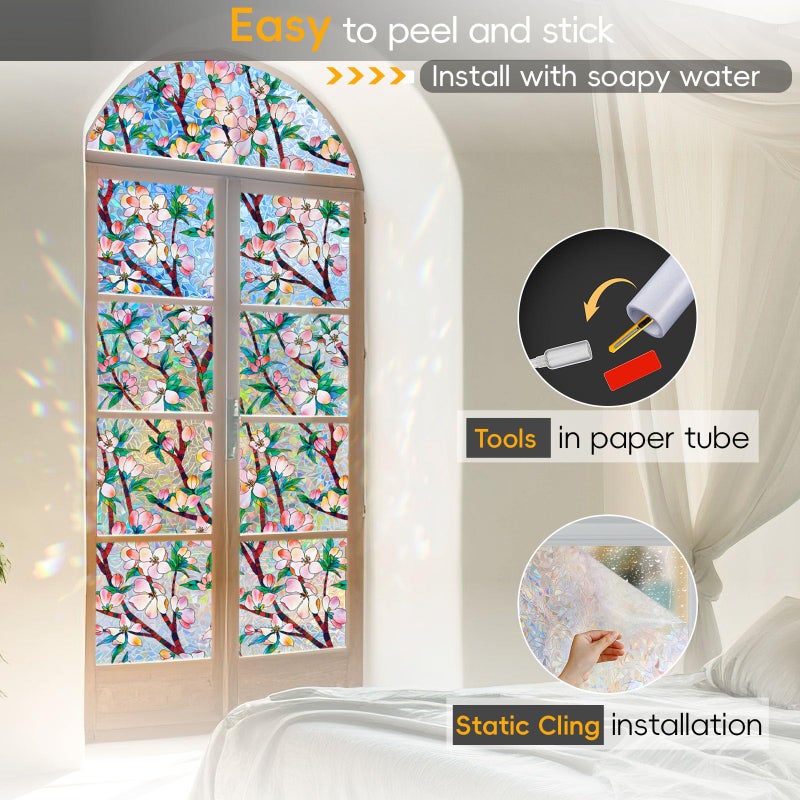 Dwersty Rainbow Window Privacy Film Decorative Window Sticker, 3D Static Stained Glass Cling Tint for Home Heat Control Non-Adhesive, 17.5 x 78.7 inches - Image 5