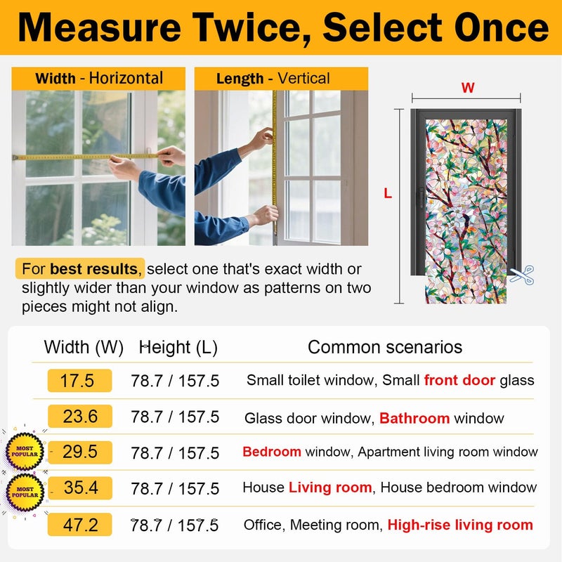 Dwersty Rainbow Window Privacy Film Decorative Window Sticker, 3D Static Stained Glass Cling Tint for Home Heat Control Non-Adhesive, 17.5 x 78.7 inches - Image 2