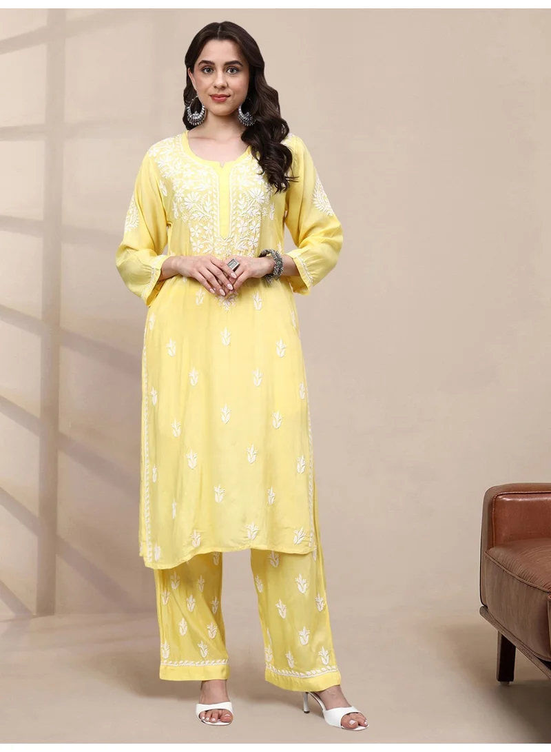 Alaya Women Hand Embroidered Chikankari Muslin Kurta Set-AL4114KS