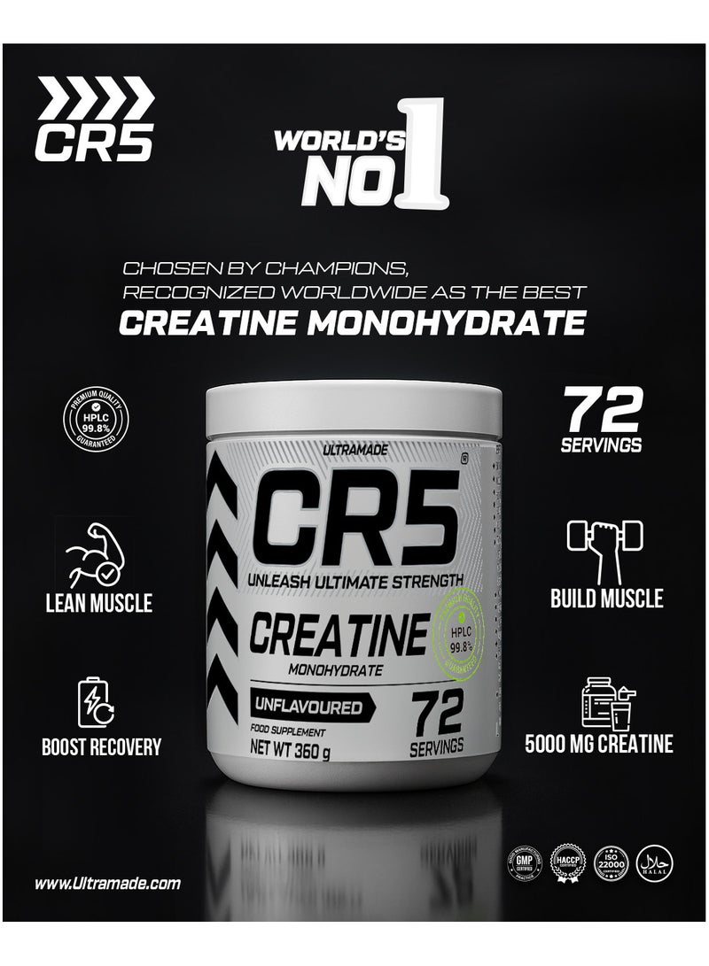 سي ار 5 CR5 كرياتين مونوهيدرات – بدون نكهة، 360 جرام (72 حصة) – ميكرونيزد نقي بنسبة 99.8% HPLC بريميوم - Image 2