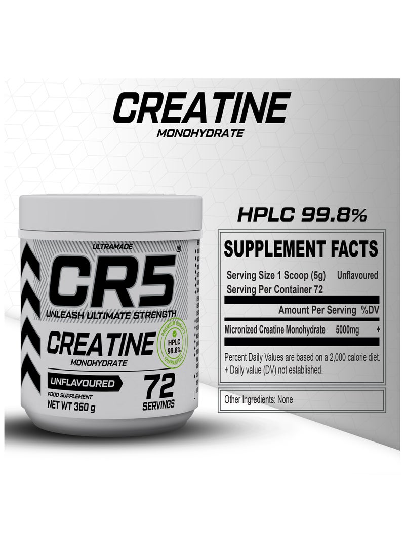 سي ار 5 CR5 كرياتين مونوهيدرات – بدون نكهة، 360 جرام (72 حصة) – ميكرونيزد نقي بنسبة 99.8% HPLC بريميوم - Image 3