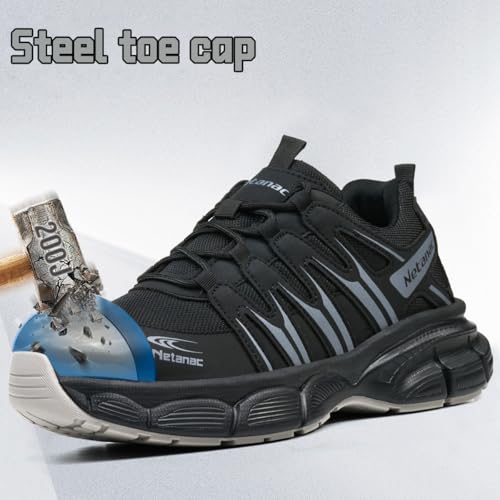Netanac Steel Toe Shoes for Men Women,Breathable Anti-Odor,Durable Safety Work Sneakers,Comfort Heavy Duty Industrial Construction Footwear,102Lace,M11 - Image 3