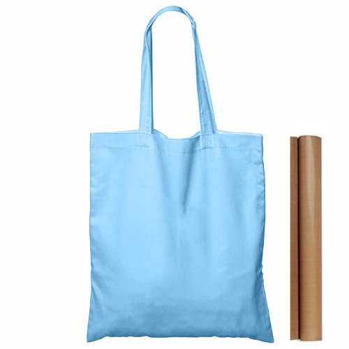 NPBAG 25 Pack 15'' X 16'' Baby Blue Cotton Tote Bags, Blank Bulk Cloth bags with 1pc of PTFE Teflon Sheet - Image 1