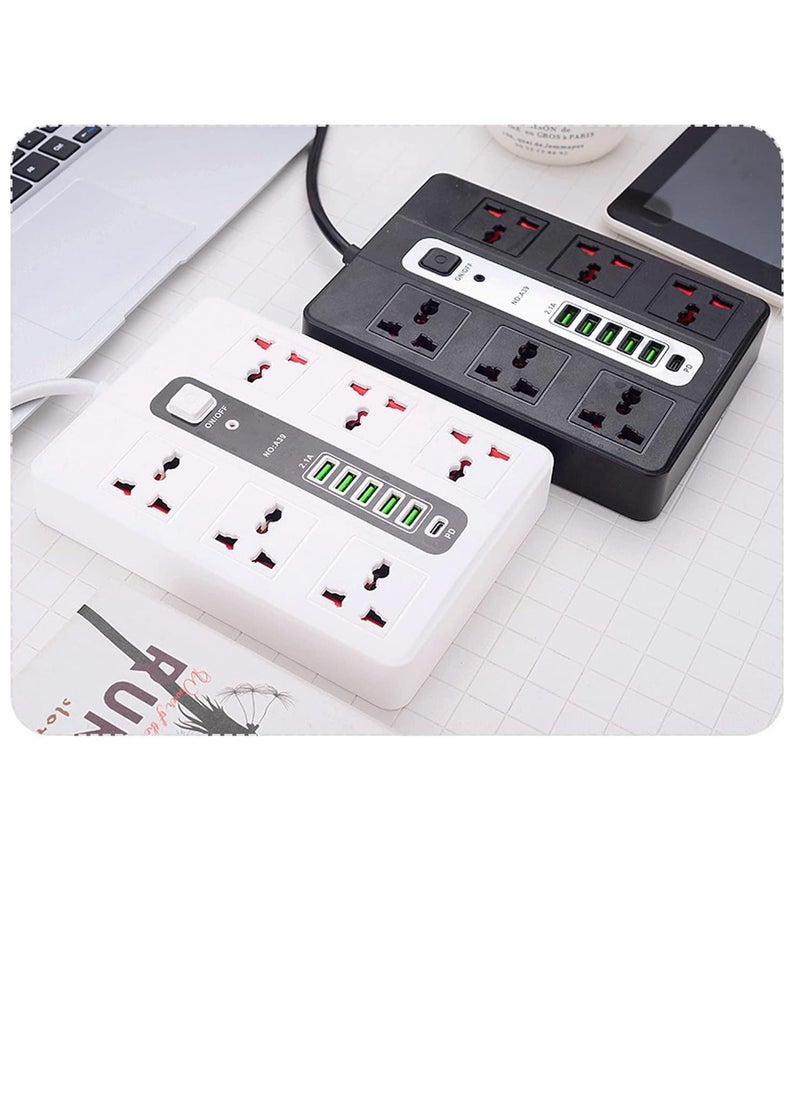 TYCOM - Power Strip Surge Protector with USB- Extension Cord Flat Plug with Widely 6 AC Outlet and 5 USB + 1 Type C, Small Desktop Station with 6 ft Power Cord, Compact Socket (GK-A39-WHT) - Image 1