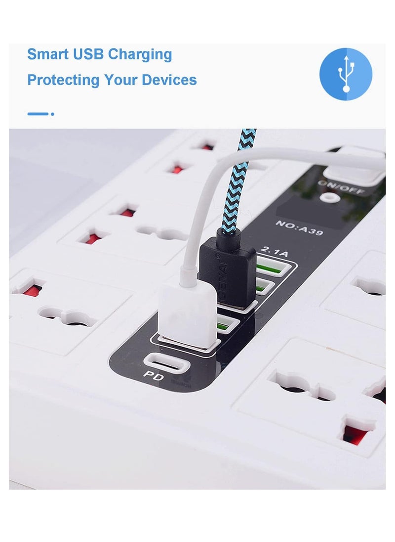 TYCOM - Power Strip Surge Protector with USB- Extension Cord Flat Plug with Widely 6 AC Outlet and 5 USB + 1 Type C, Small Desktop Station with 6 ft Power Cord, Compact Socket (GK-A39-WHT) - Image 1