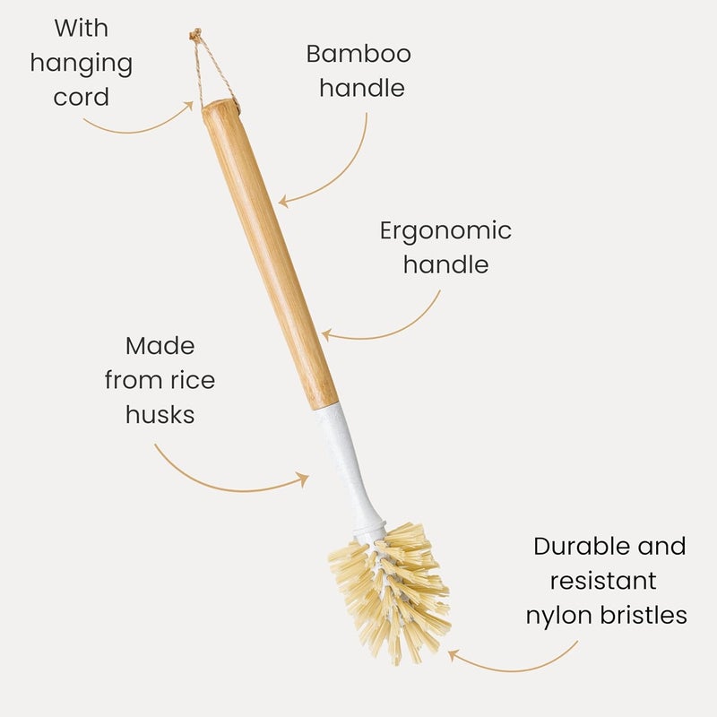 Vigar Zeroline 139 Long Bamboo Dish Brush Ideal Dish Brush for Cups Wine Glass Tumbler Blender Bottles and Glass Water Bottles for The Kitchen - Image 3