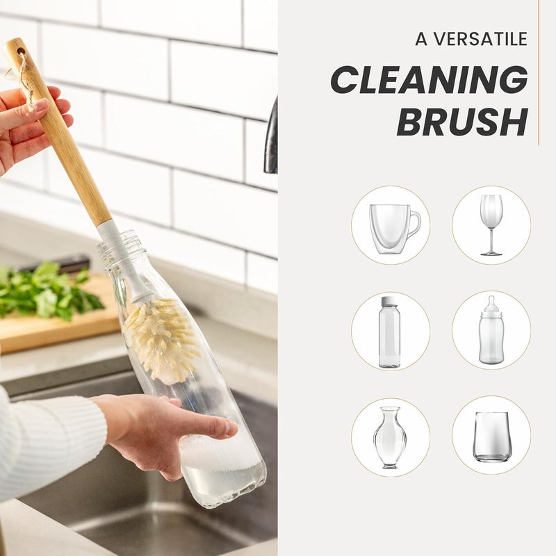Vigar Zeroline 139 Long Bamboo Dish Brush Ideal Dish Brush for Cups Wine Glass Tumbler Blender Bottles and Glass Water Bottles for The Kitchen - Image 4