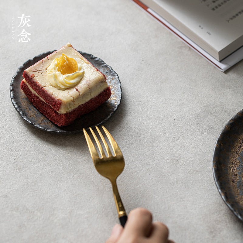 Gray Tea Cup With Gold-Plated Round Stone Tray, Japanese-Style Teapot Holder, Ceramic Tea Drying Tray, Round Tray, Tea Tray, Snack Tray - Image 5