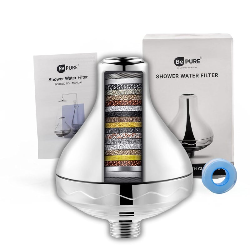 BePURE Premium Shower Water Filter with 20 Stages for improved skin and hair | Water Softener for Bathroom | Removes Chlorine and Scale formation - Image 1