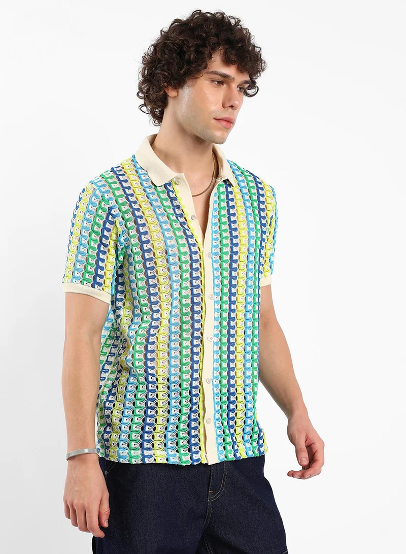 CAHOOT  Men's Multicolour Loop-Stripe Knit Shirt for Men | Best Price UAE