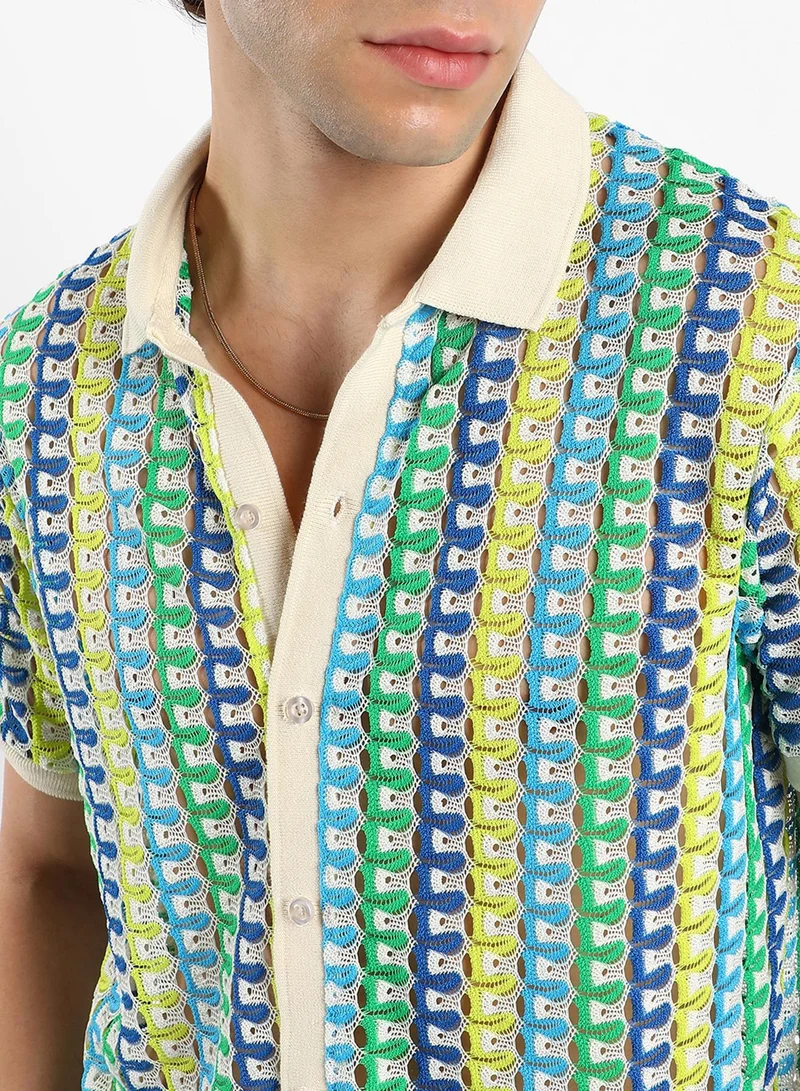 CAHOOT  Men's Multicolour Loop-Stripe Knit Shirt for Men | Best Price UAE