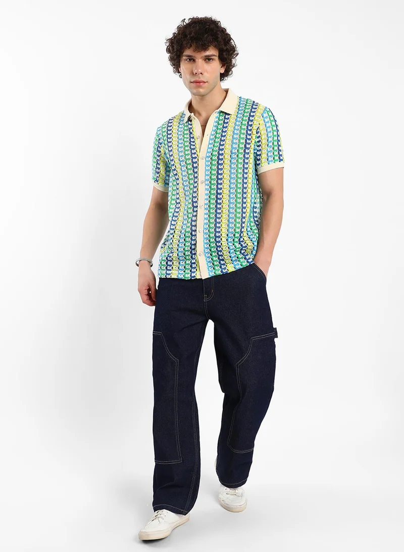 CAHOOT  Men's Multicolour Loop-Stripe Knit Shirt for Men | Best Price UAE