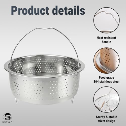 Snevad Stainless Steel Steamer Basket with Handle Rice Cooker Steaming Basket for Rice, Food, Meat, Fish Cooker Warmer Kitchen Cookware Metal Steamer Insert Steaming Rack Accessories Cooker Warmer - Image 2