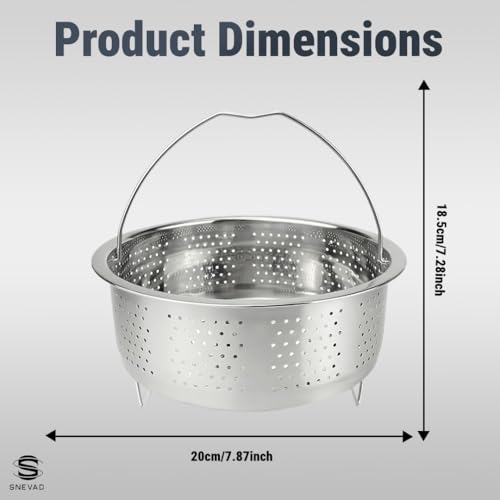 Snevad Stainless Steel Steamer Basket with Handle Rice Cooker Steaming Basket for Rice, Food, Meat, Fish Cooker Warmer Kitchen Cookware Metal Steamer Insert Steaming Rack Accessories Cooker Warmer - Image 3
