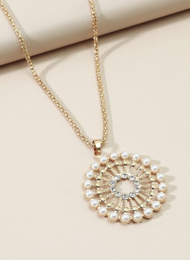 YUCCA Necklace with Round Elements of Faux Pearl and Rhinestone Combination - Image 2
