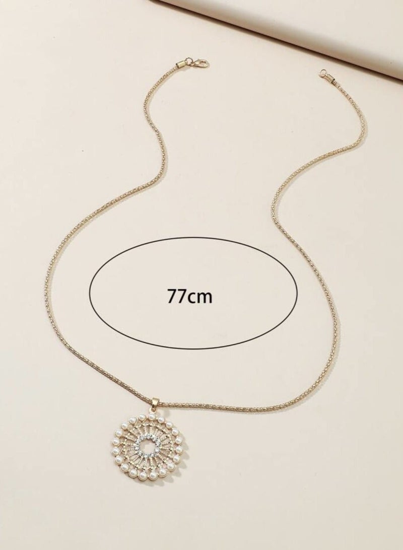 YUCCA Necklace with Round Elements of Faux Pearl and Rhinestone Combination - Image 3